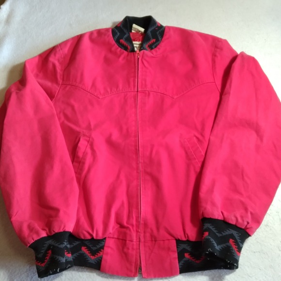 Walls Mens Vintage Montana Rodeo Western Bomber Jacket Pink Aztec Trim Large L